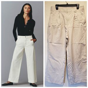 Everlane Pants Women's Size 12S Wide Leg Straight Leg Cotton Stretch Ivory